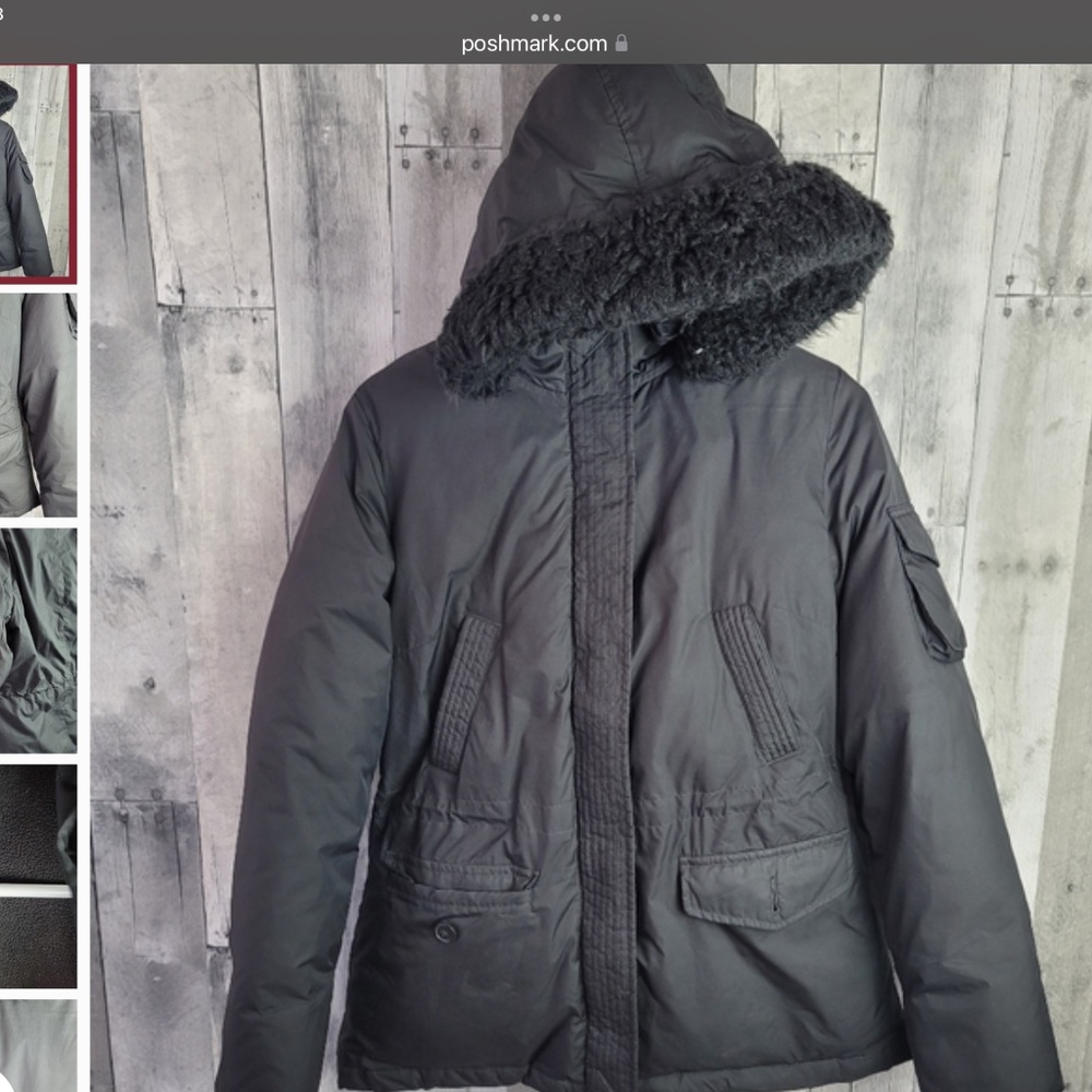 Ann Taylor Black Winter Jacket with Faux Fur Hood